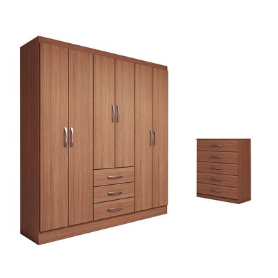 Guarda-Roupa Casal Rose 6 Portas 3 Gavetas com Cômoda 5 Gavetas Cinamomo - Panorama Móveis