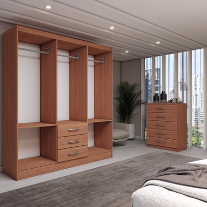 Guarda-Roupa Casal Rose 6 Portas 3 Gavetas com Cômoda 5 Gavetas Cinamomo - Panorama Móveis
