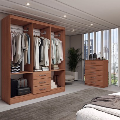 Guarda-Roupa Casal Rose 6 Portas 3 Gavetas com Cômoda 5 Gavetas Cinamomo - Panorama Móveis