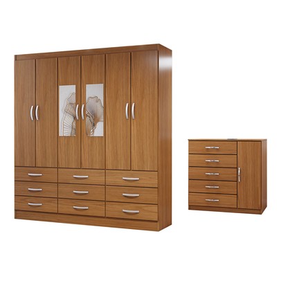 Guarda-Roupa Casal Tyler 6 Portas 9 Gavetas e Espelho com Cômoda 1 Porta 5 Gavetas Cinamomo - Panorama Móveis
