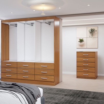 Guarda-Roupa Casal Vivian 6 Potas 9 Gavetas e Espelho com Cômoda 5 Gavetas Cinamomo - Panorama Móveis