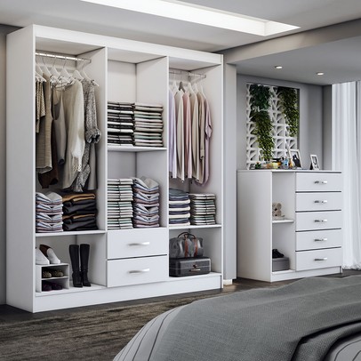 Guarda-Roupa Casal Emily 6 Portas 2 Gavetas com Cômoda 1 Porta 5 Gavetas Branco - Panorama Móveis