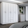 Guarda-Roupa Casal Caleb 6 Portas 2 Gavetas com Cômoda 5 Gavetas Branco - Panorama Móveis