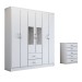 Guarda-Roupa Casal Henry 6 Portas 2 Gavetas e Espelho com Cômoda 5 Gavetas Branco - Panorama Móveis