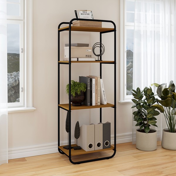 Estante para Livros Criare 4 Prateleiras Preto/Nature - Art Panta