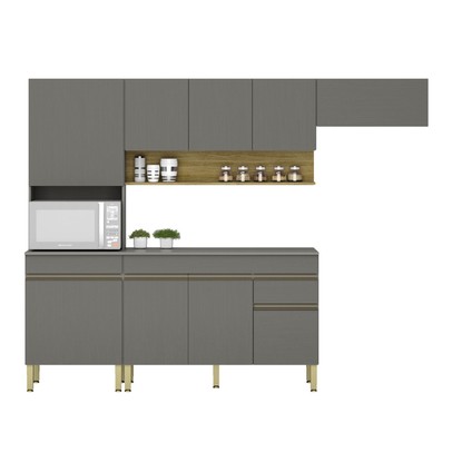 Cozinha Compacta Line 9 Portas 1 Gaveta Gris/Freijo - Kits Paraná