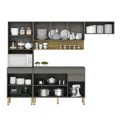 Cozinha Compacta Line 9 Portas 1 Gaveta Gris/Freijo - Kits Paraná