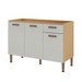 Balcão de Cozinha 120cm 3 Portas 2 Gavetas Freijo Fosco/White Laca Brilho - Genialflex
