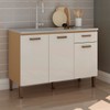Balcão de Cozinha 120cm 3 Portas 2 Gavetas Freijo Fosco/White Laca Brilho - Genialflex