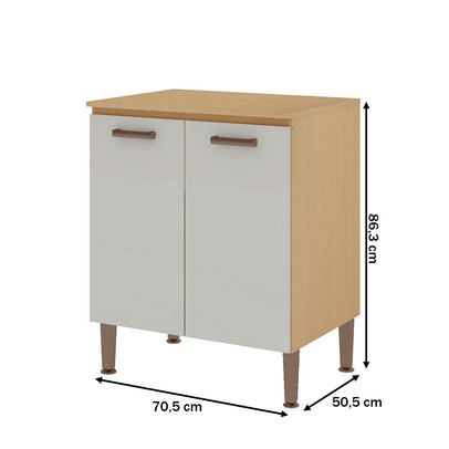 Balcão de Cozinha 70cm 2 Portas Freijo/White Laca Brilho - Genialflex