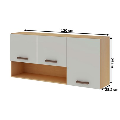 Armário Aéreo Cozinha 120cm 3 Portas com Nicho Freijo/White Laca Bilho - Genialflex
