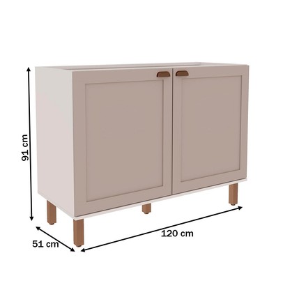 Balcão de Cozinha 120cm Iluminata 100% Mdf 2 Portas Branco/Fendi - Genialflex