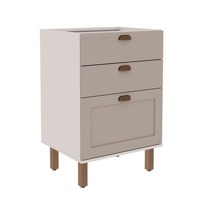 Balcão de Cozinha 60cm Iluminata 100% Mdf 3 Gavetas Branco/Fendi - Genialflex