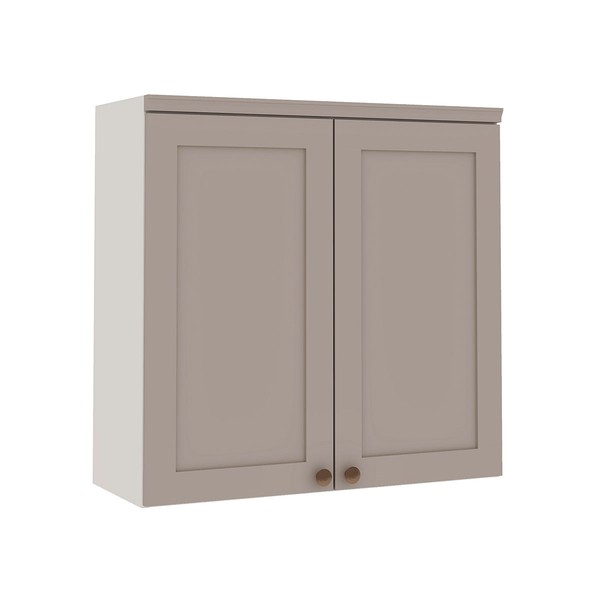 Armário Aéreo Cozinha 80cm Iluminata 100% Mdf 2 Portas Branco/Fendi - Genialflex