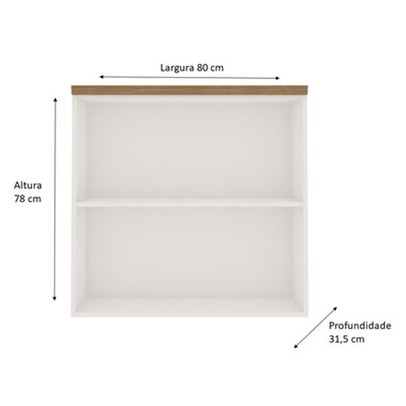 Armário Aéreo Cozinha 80cm Iluminata 100% Mdf 2 Portas Branco/Fendi - Genialflex