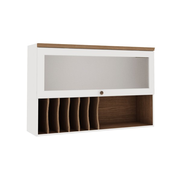 Armáreo Aéreo Cozinha 120cm Mini Boreal 100% Mdf 1 Porta Basculante Vidro Branco - Genialflex