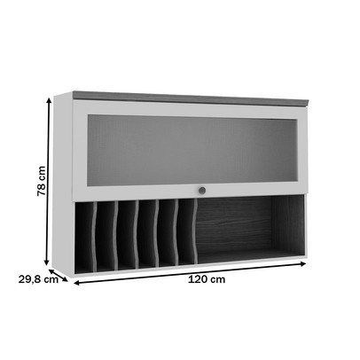 Armáreo Aéreo Cozinha 120cm Mini Boreal 100% Mdf 1 Porta Basculante Vidro Branco - Genialflex