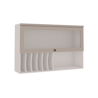 Armáreo Aéreo Cozinha 120cm Mini Boreal 100% Mdf 1 Porta Basculante Vidro Branco/Fendi - Genialflex