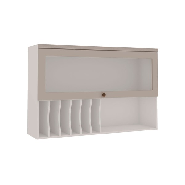 Armáreo Aéreo Cozinha 120cm Mini Boreal 100% Mdf 1 Porta Basculante Vidro Branco/Fendi - Genialflex