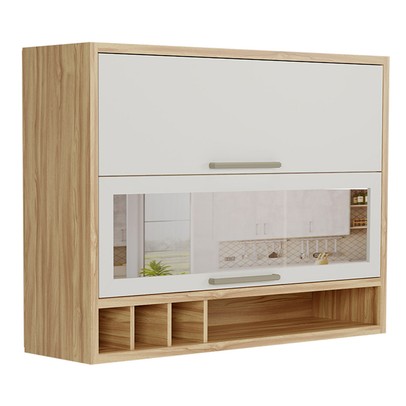 Armário Aéreo Cozinha 120 Cm Syrah 2 Portas com Vidro 100% Mdf Amêndoa/Off White - Rio Doce