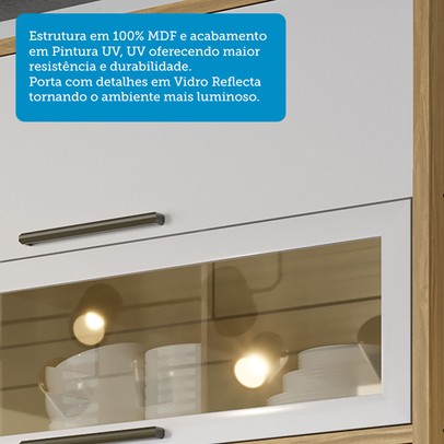 Armário Aéreo Cozinha 120 Cm Syrah 2 Portas com Vidro 100% Mdf Amêndoa/Off White - Rio Doce