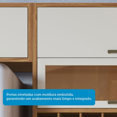 Armário Aéreo Cozinha 120 Cm Syrah 2 Portas com Vidro 100% Mdf Amêndoa/Off White - Rio Doce