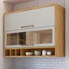 Armário Aéreo Cozinha 120 Cm Syrah 2 Portas com Vidro 100% Mdf Amêndoa/Off White - Rio Doce