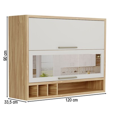 Armário Aéreo Cozinha 120 Cm Syrah 2 Portas com Vidro 100% Mdf Amêndoa/Off White - Rio Doce