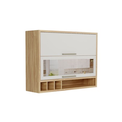 Armário Aéreo Cozinha 120 Cm Syrah 2 Portas com Vidro 100% Mdf Amêndoa/Off White - Rio Doce