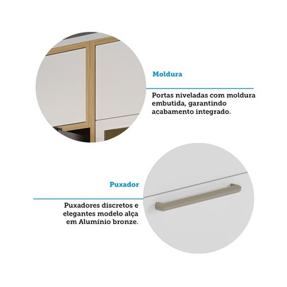 Armário Aéreo Cozinha 120 Cm Syrah 2 Portas com Vidro 100% Mdf Amêndoa/Off White - Rio Doce