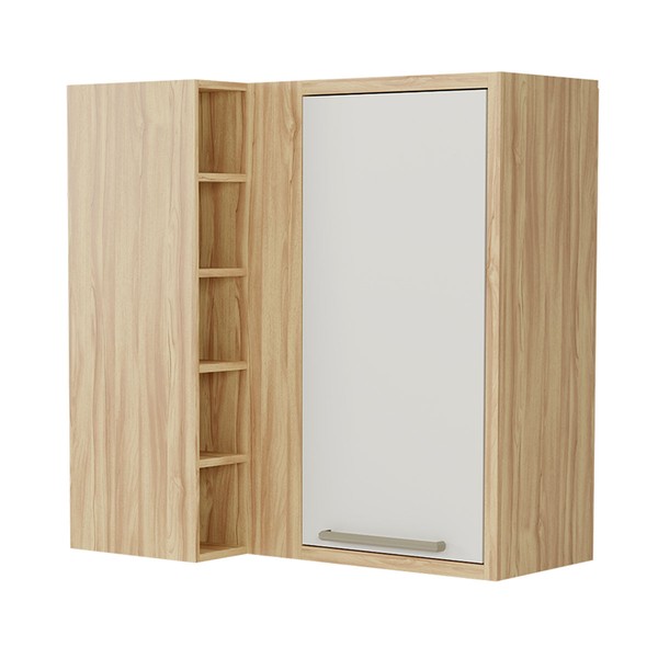 Armário Aéreo Cozinha de Canto 1 Porta 1 Prateleira 100% Mdf Amêndoa/Off White - Rio Doce