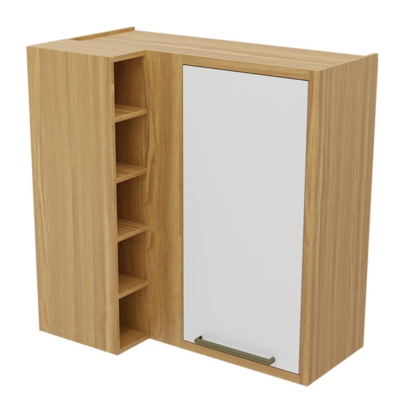 Armário Aéreo Cozinha de Canto 1 Porta 1 Prateleira 100% Mdf Amêndoa/Branco - Rio Doce