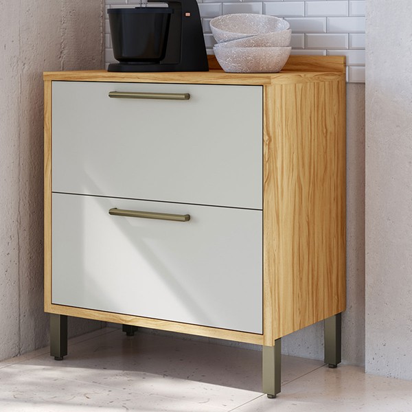 Balcão de Cozinha 80 Cm Syrah 1 Porta 1 Gaveta 100% Mdf Amêndoa/Off White - Rio Doce