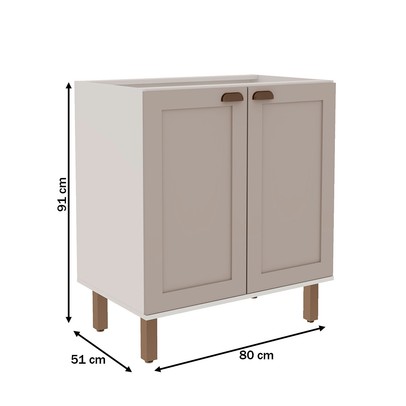 Balcão de Cozinha 80cm Iluminata 100% Mdf 2 Portas Branco/Fendi - Genialflex
