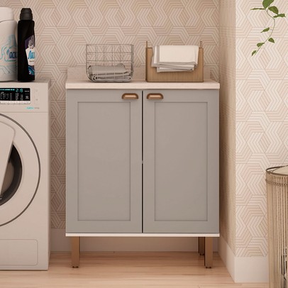 Balcão de Cozinha 80cm Iluminata 100% Mdf 2 Portas Branco/Fendi - Genialflex