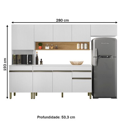 Cozinha Completa Line 9 Portas 1 Gaveta Supremo/Freijo - Kits Paraná