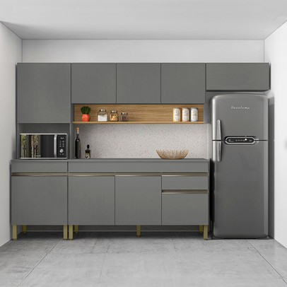 Cozinha Completa Line 9 Portas 1 Gaveta Gris/Freijo - Kits Paraná