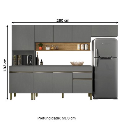 Cozinha Completa Line 9 Portas 1 Gaveta Gris/Freijo - Kits Paraná