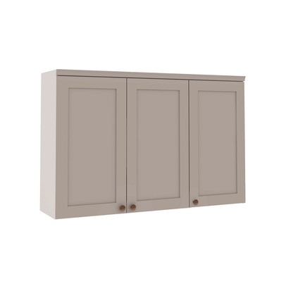 Armário Aéreo Cozinha 120cm Iluminata 100% Mdf 3 Portas Branco/Fendi - Genialflex