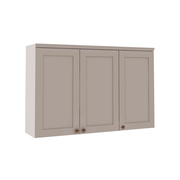 Armário Aéreo Cozinha 120cm Iluminata 100% Mdf 3 Portas Branco/Fendi - Genialflex