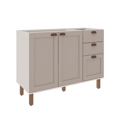 Balcão de Cozinha 120cm Iluminata 100% Mdf 2 Portas 3 Gavetas Branco/Fendi - Genialflex