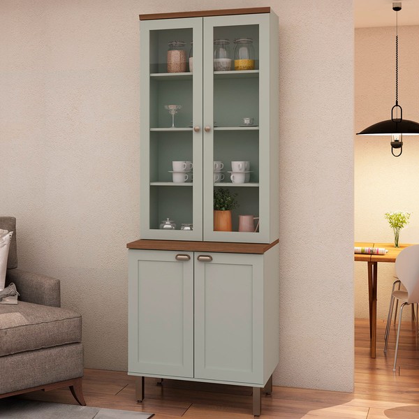 Cristaleira Iluminata 100% Mdf com 2 Portas de Vidro Mint - Genialflex