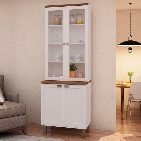 Cristaleira Iluminata 100% Mdf com 2 Portas de Vidro Branco - Genialflex