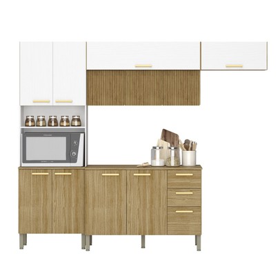 Cozinha Compacta Urbane 12 Portas 2 Gavetas Ripado 3d Freijo/Supremo - Kits Paraná