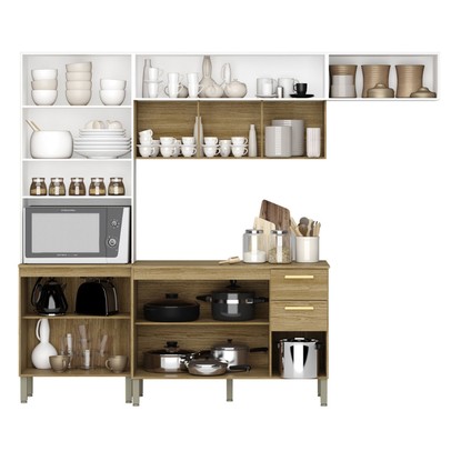 Cozinha Compacta Urbane 12 Portas 2 Gavetas Ripado 3d Freijo/Supremo - Kits Paraná