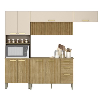 Cozinha Compacta Urbane 12 Portas 2 Gavetas Ripado 3d Freijo/Vanilla - Kits Paraná