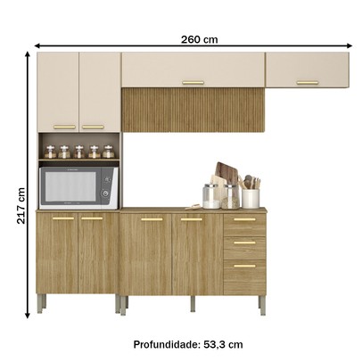 Cozinha Compacta Urbane 12 Portas 2 Gavetas Ripado 3d Freijo/Vanilla - Kits Paraná