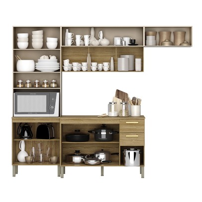 Cozinha Compacta Urbane 12 Portas 2 Gavetas Ripado 3d Freijo/Vanilla - Kits Paraná