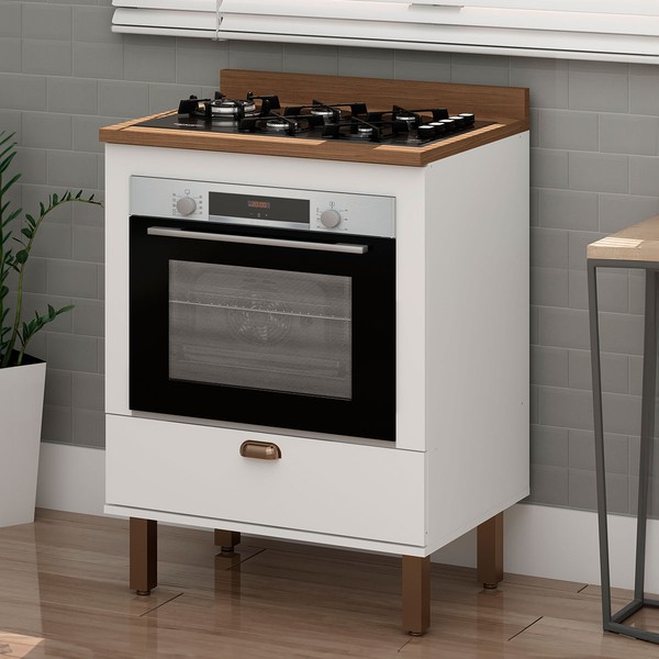 Balcão de Cozinha 70cm Iluminata 100% Mdf com Espaço para Forno Branco - Genialflex