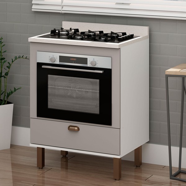 Balcão de Cozinha 70cm Iluminata 100% Mdf com Espaço para Forno Branco/Fendi - Genialflex